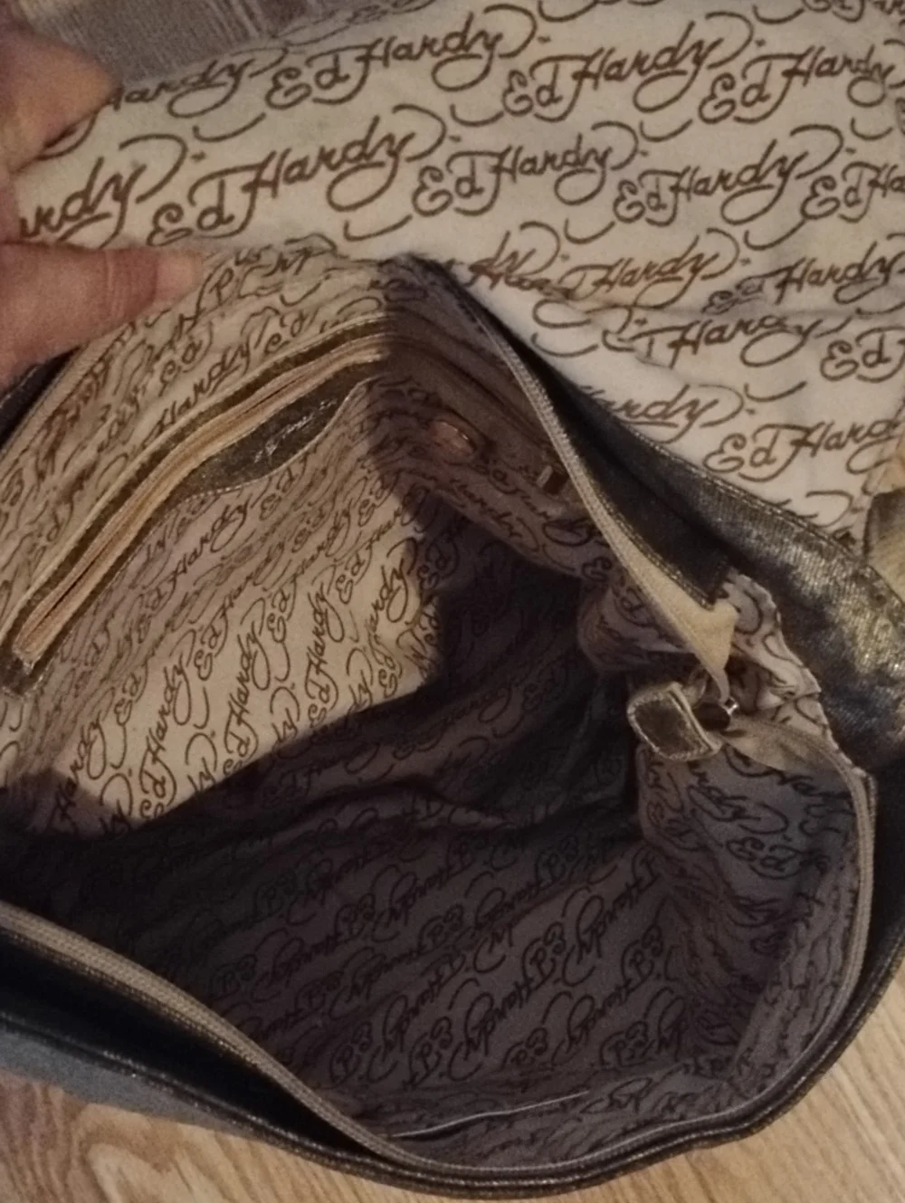 Vintage Ed Hardy Gold Studded Messenger Bag NEEDS REPAIR